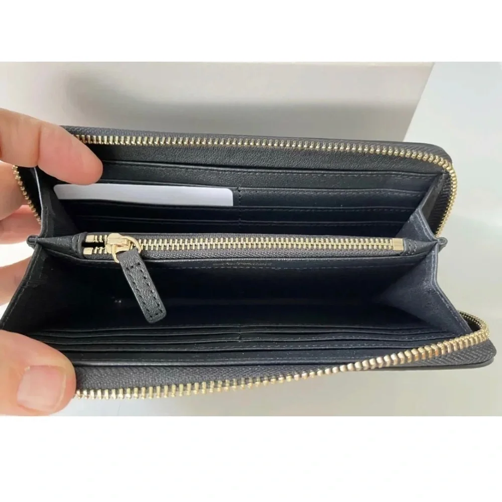 Emporio‎ Armani Black Cervo Pebbled Leather Zip Around Wallet Unisex Card Auth
